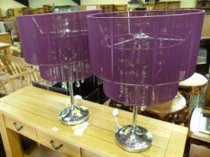 Pair of chrome lights - cut glass decoration and purple shades
