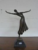 A large Art deco style bronze of a lady dancing