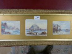 A tryptych of watercolours of coastal scenes signed E White 1898 ( ?)