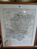 A framed map of Hampshire & The Isle of Wight by J & C Walker