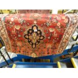 Red ground hammadan runner - medallion floral design