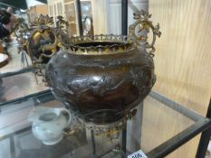 A bronze censer with gilt mountings decorated with exotic birds