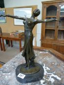 Art deco style bronze of a lady with outstretched arms