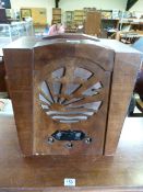 A Pye Art Deco radio with sunburst decoration to the speaker grille