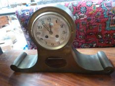 An Art Nouveau brass cased mantle clock- no pendulum