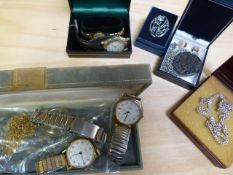 A quantity of vintage watches, crystal necklace etc