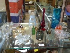 A quantity of coloured glass bowls and vases etc inc Mdina