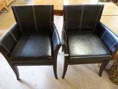 Pair of modern wooden framed leather chairs