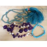 A Turquoise bracelet with Thomas Sabo Charm Club, cat charm stamped 925,an amethyst coloured