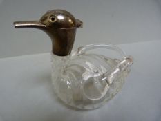 A continental silver mounted decanter in the form of a duck - marked 800, Francis Meli, Malta