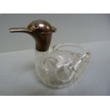 A continental silver mounted decanter in the form of a duck - marked 800, Francis Meli, Malta