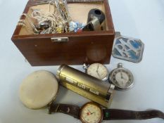 A quantity of various costume jewellery, pocket watches, RAC badge etc.