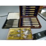 Two cased sets of silverplated cutlery and a set of Fish Knives and forks hallmarked in wooden case