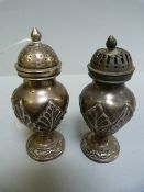 A pair of SCM salt and pepper shakers, marked underneath ORR, both marked with the crest "Deus Major