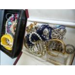 A small quantity of costume jewellery two boxes