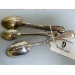 Two similar hallmarked silver teapsoons and a silver coffee spoon - weight 66g