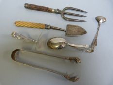 A hallmarked silver Christening set ( Sheffield 1946), Georgian silver salt spoon and three plated