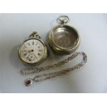 A chain with pendant marked 925, pocket watch A/F and one other case