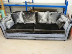 A Large Italian bespoke silver velvet sofa - option to purchase matching sofa