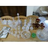 A Quantity of glassware - to include Lemonade jug and glasses, candlesticks and pots etc