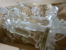 A pair of four branch glass candelabra A/F
