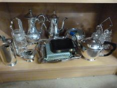 A quantity of various silver plated items including a muffin dish, cruet set etc.