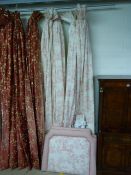 A quantity of lined classical design curtains, with two single matching headboards