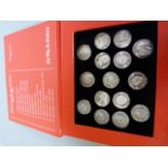 The history of the Peseta, a cased set of 15 silver coins with their information cards