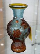 A Peking glass vase overlaid with amber goldfish etc. with seal mark to base