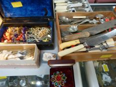 Silver plated cutlery, Mauchlin ware pot ( A/F),paper knife etc.