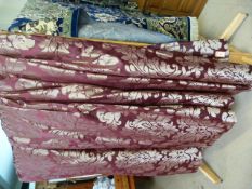 A quantity of lined Plum coloured curtains