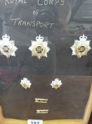 A framed set of badges etc.from the "Royal Corps of Transport"