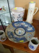 A large oriental charger A/F, Royal Doulton Jug and two others etc