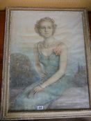 A large pencil portrait of a lady signed Carl T Blaas, 1939
