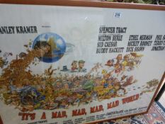 A framed poster for 'It's a mad mad mad mad world' with who Mickey Rooney, Spencer Tracy, Phil