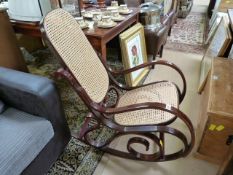 Bentwood rocking chair with wicker seat