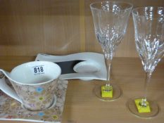 A pair of DaVinci wine glasses and a Villeroy and Boch cup and saucer etc