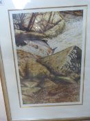 A Print signed in pencil bottom left Michael J. Loates 'Artists Proof' of Salmon leaping