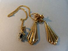 A pair of 9ct drop earrings and a pendant on 9ct Gold chain total weight 2.8g