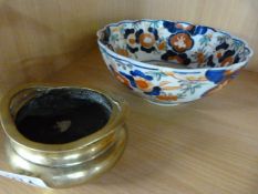 An Imari bowl and a bronze Censer