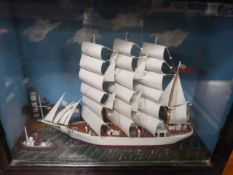A model of a sailing ship "Irene" in a wooden case