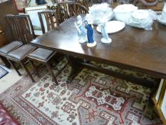 Oak extending table and six chairs - two extra leaves