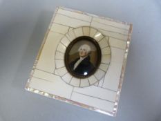 A 19th century miniature portrait of George Washington signed Stuart, framed in Ivory and mother