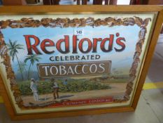 A framed "Redfords celebrated Tobaccos" advertisment