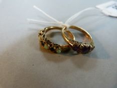 An amethyst 3 stone ring set with small diamonds in 9ct gold- size L, with a sapphire and opal 7