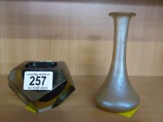 A Loetz style yellow vase and an angular Art glass pot