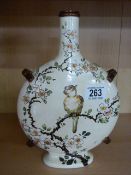 A handpainted moonflask with sparrow on the front marked T.S 696