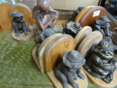 A quantity of animal related bookends and a figure