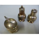 A pair of hallmarked Silver salt and pepper shakers London 1891 and a hallmarked Silver mustard