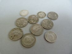 7 x George VI sixpences, and 3 x George VI 3 pence ( shield on rose- Malta) etc.